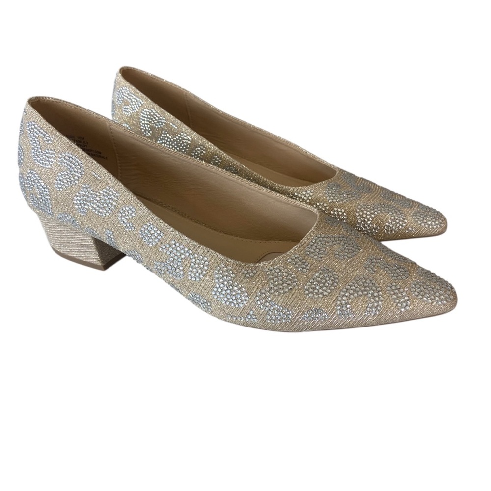 Carolyn Tucker Shoes Heels Pumps Low Heel Gold Silver Leopard Rhinestone Bling 9